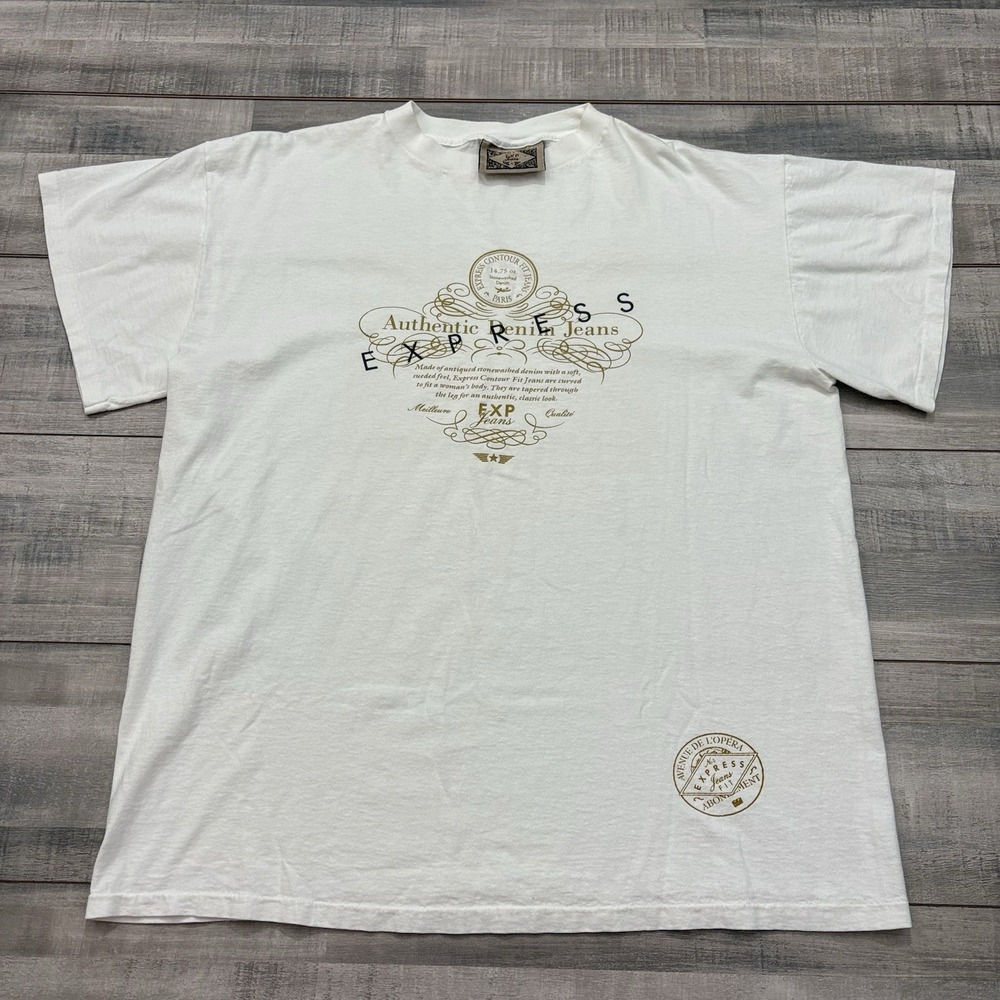 Vintage 90s Express Denim Jeans T Shirt Single Stitch OSFA (Size XL) White Mall
